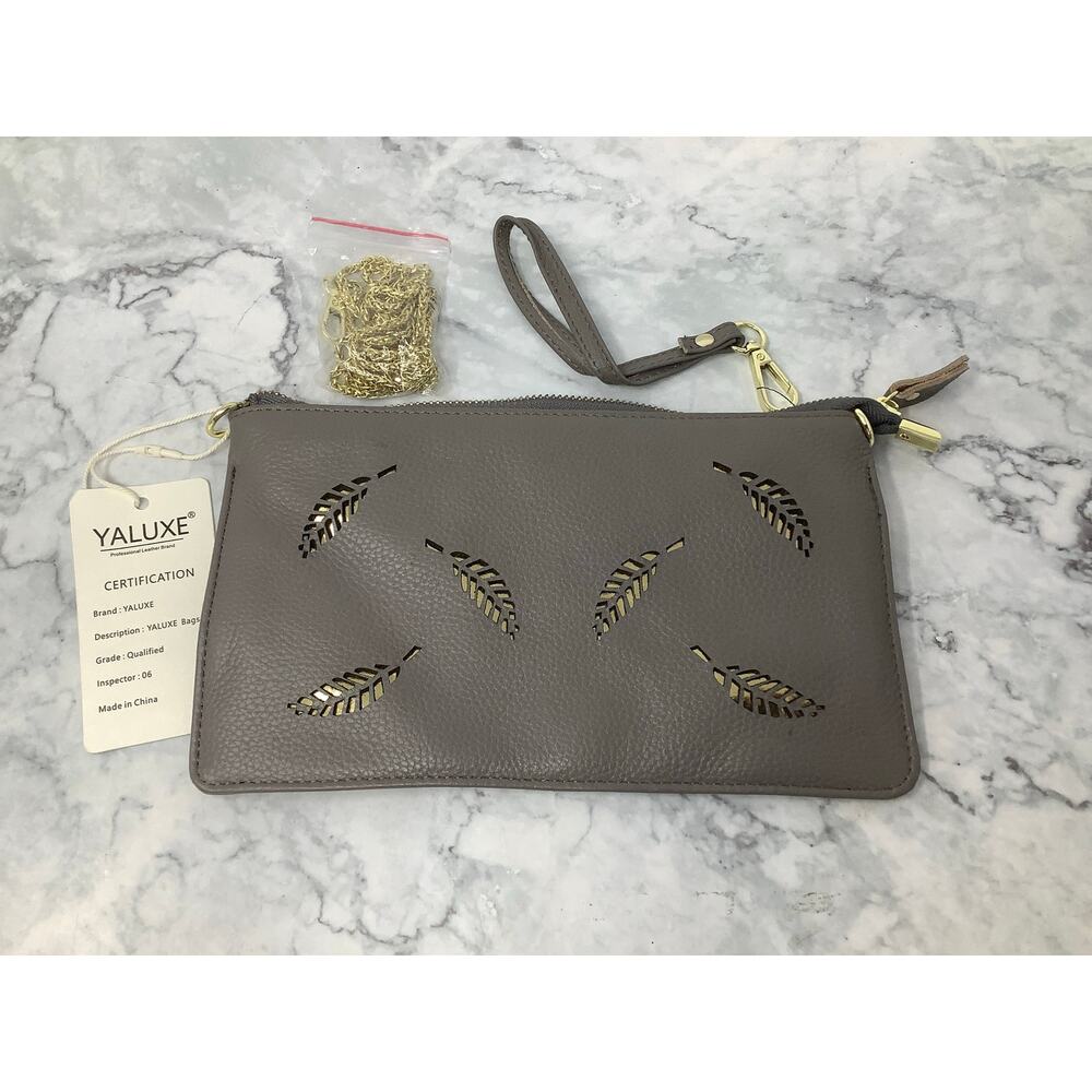 YALUXE Women's Gray Genuine Leather Crossbody Bag Wristlet Clutch Purse D27-4 - Picture 2 of 7